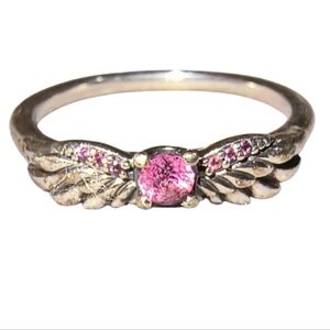 Pandora Sterling Silver Angel Wings Ring with Pink Crystals